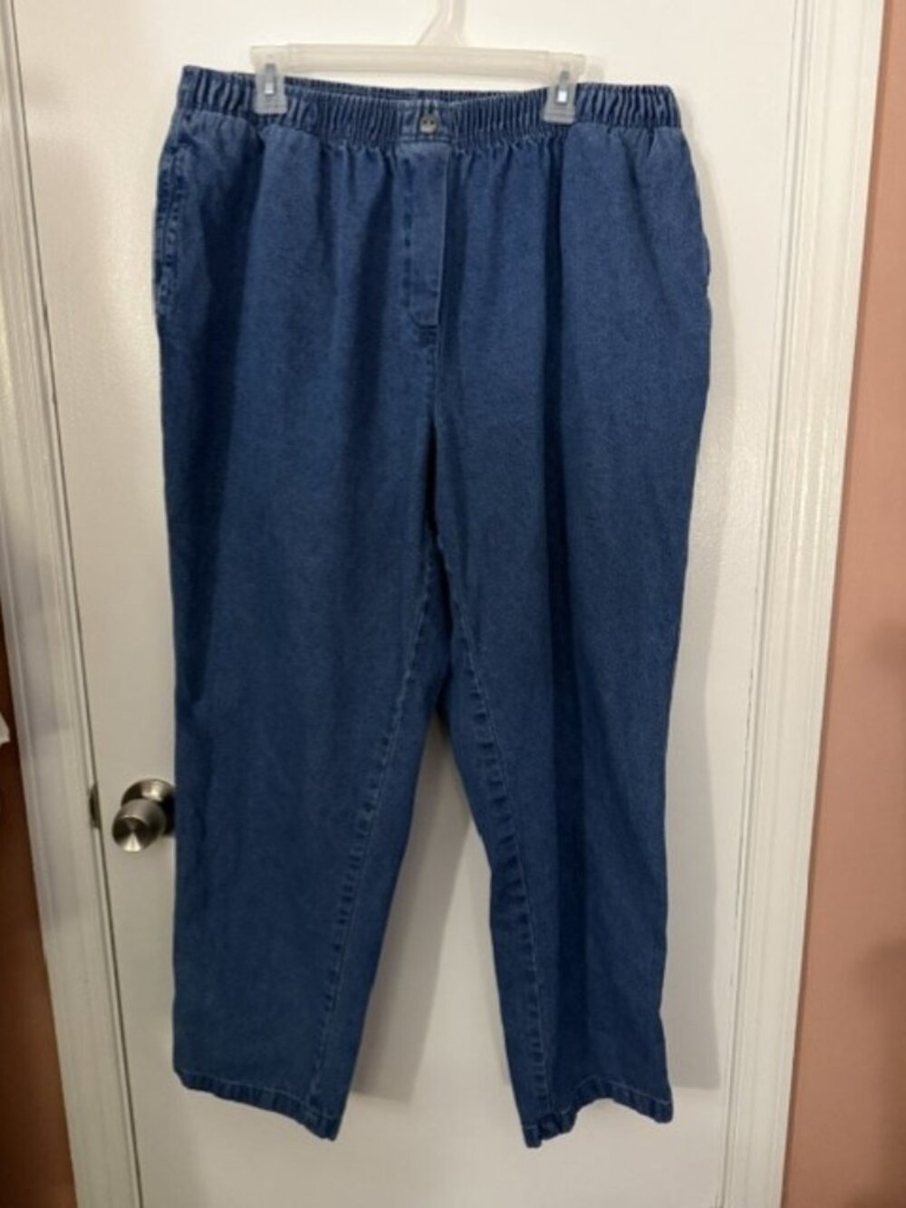 Woman Within 20W Elastic Waist Denim Pants Pull On Jeans High Rise Medium Wash